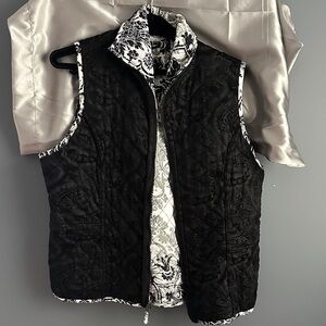 Chico's Black Quilted Vest with White Pattern